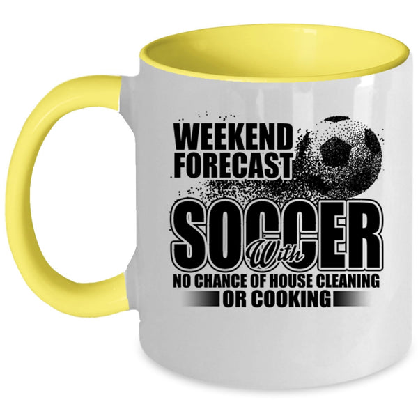 Funny Soccer Coffee Mug, Weekend Forecast Soccer Accent Mug