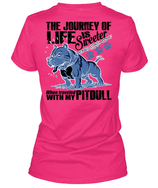 Traveled With My Pit Bull T Shirt, The Journey Of Life T Shirt, Cool Shirt (Ladies LS Heather V-Neck)