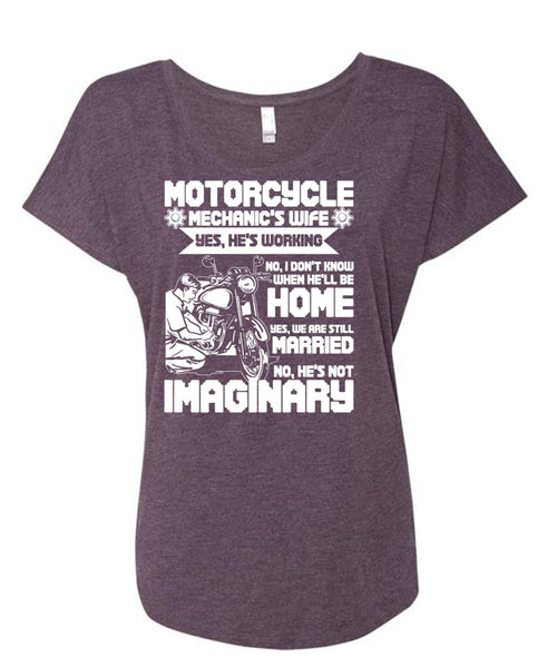 Motorcycle Mechanic's Wife T Shirt, We Are Still Married T Shirt, Cool Shirt (Ladies' Triblend Dolman Sleeve)