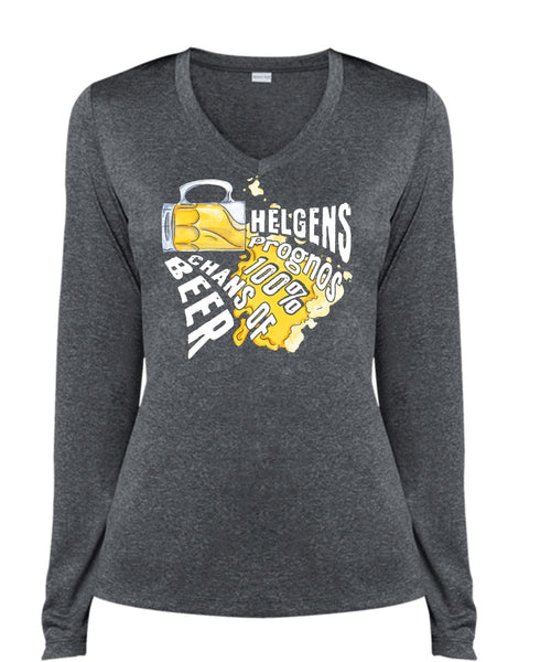 Helgens Prognos 100% Chans Of Beer T Shirt, My Favorite T Shirt, Cool Shirt (Ladies LS Heather V-Neck)