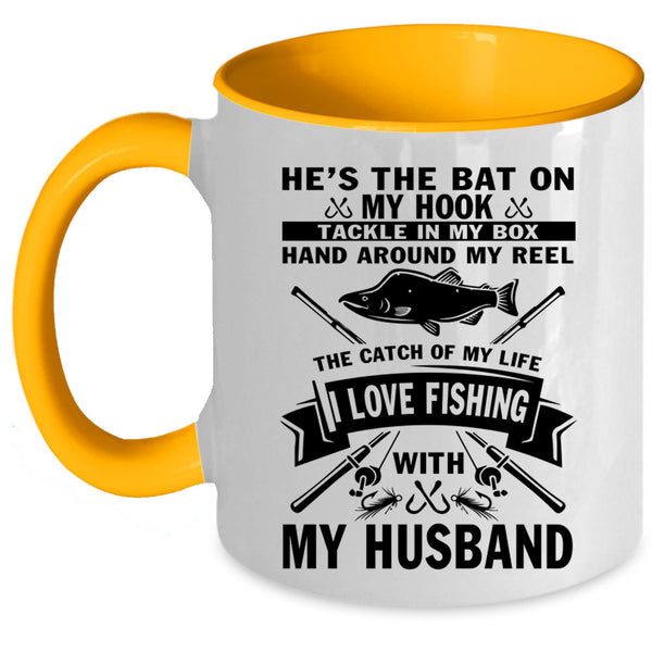 Married Coffee Mug, I Love Fishing With My Husband Accent Mug