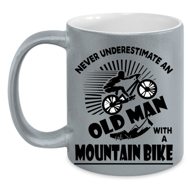 Cool Grandpa Coffee Mug, Old Man With A Mountain Bike Accent Mug