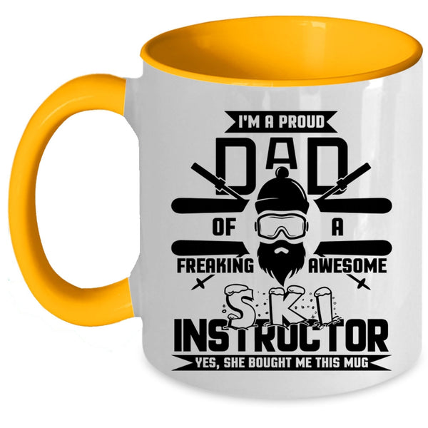 Cute Ski Instructor Coffee Mug, I'm A Proud Dad Of A Ski Instructor Accent Mug