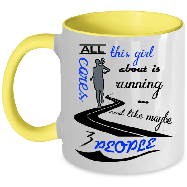 Funny Running Coffee Mug, All This Girl Cares About Is Running Accent Mug
