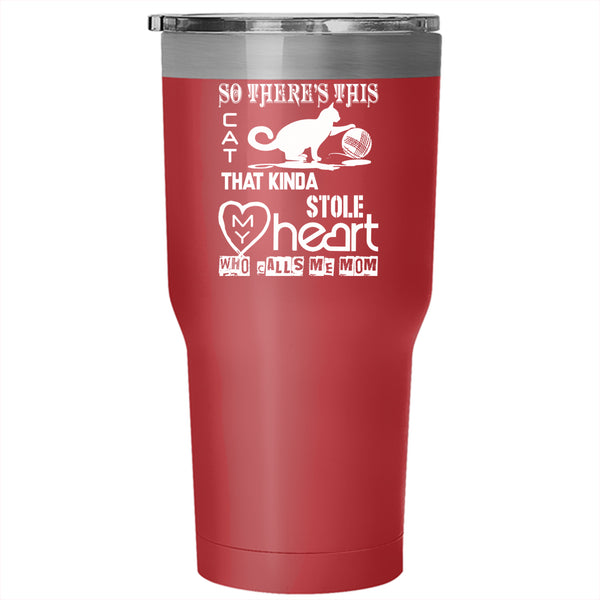 This Cat Kinda Stole My Heart Tumbler 30 oz Stainless Steel, Calls Me Mom Travel Mug