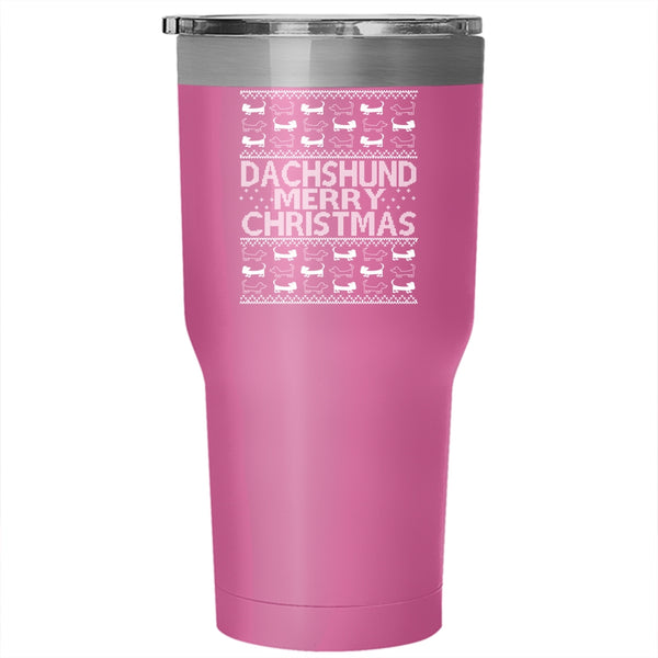 Dachshund Tumbler 30 oz Stainless Steel, Merry Christmas Travel Mug