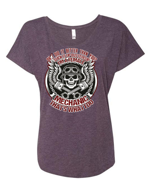 I'm A Female Mechanic T Shirt, I Love Mechanic T Shirt, Cool Shirt (Ladies' Triblend Dolman Sleeve)