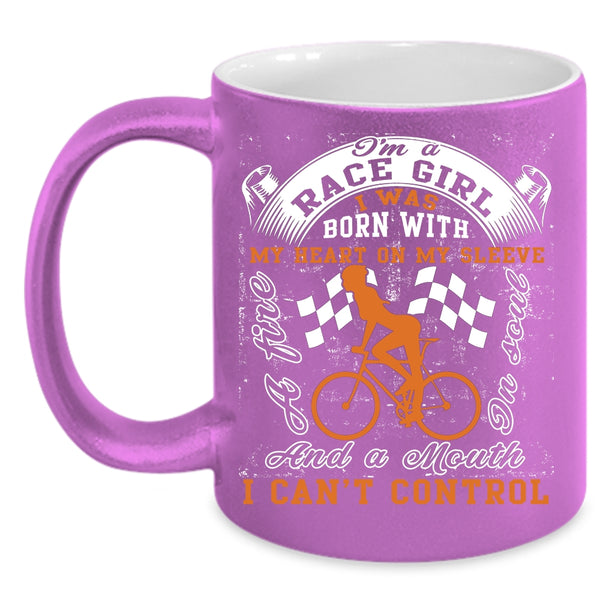 I'm A Race Girl Coffee Mug, I Was Born With My Heart Coffee Cup