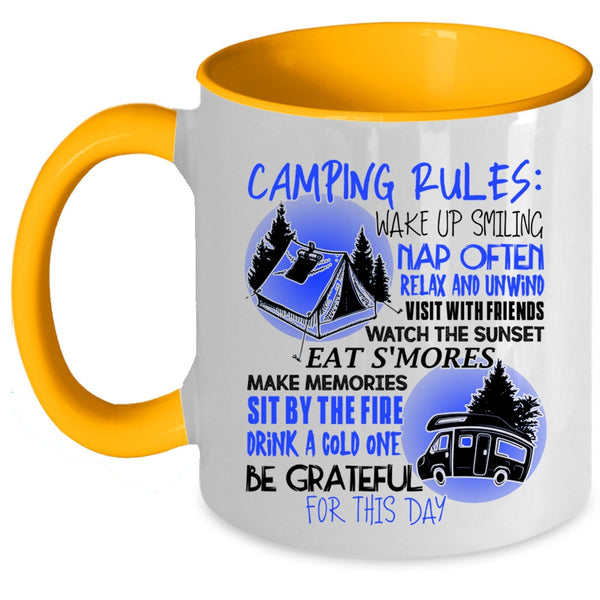 Be Gratful For This Day Coffee Mug, Camping Rules Accent Mug