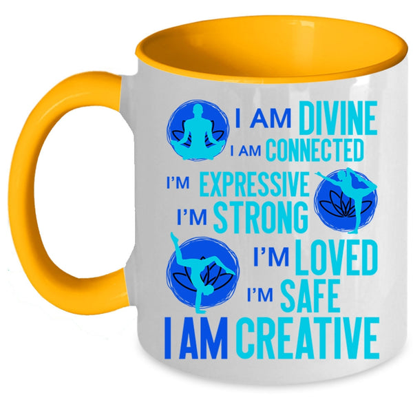 Cool Gift For Yoga Lover Coffee Mug, I Am Divine I Am Connected Accent Mug