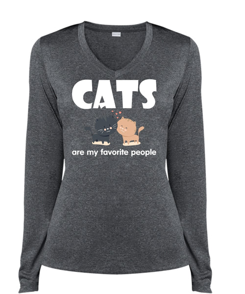 Cats Are My Favorite People T Shirt, I Love My Cat T Shirt (Ladies LS Heather V-Neck)