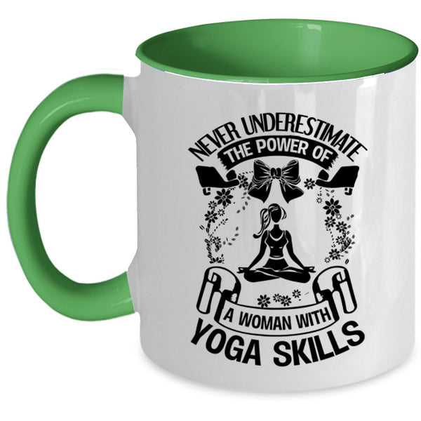 Cool Lady Coffee Mug, The Power Of A Woman With Yoga Skills Accent Mug
