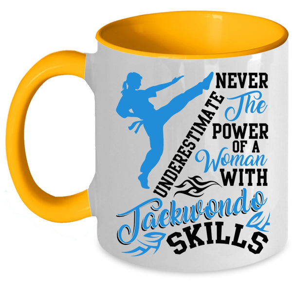 Cool Coffee Mug, The Power Of A Woman With Taekwondo Skills Accent Mug