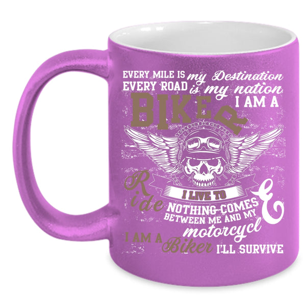 I Am A Biker Coffee Mug, I Live To Ride Coffee Cup