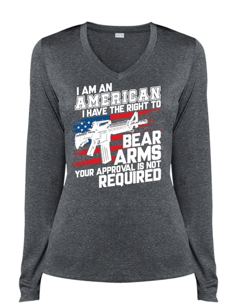 I Am An American T Shirt, Being A Veteran T Shirt, Cool Shirt (Ladies LS Heather V-Neck)