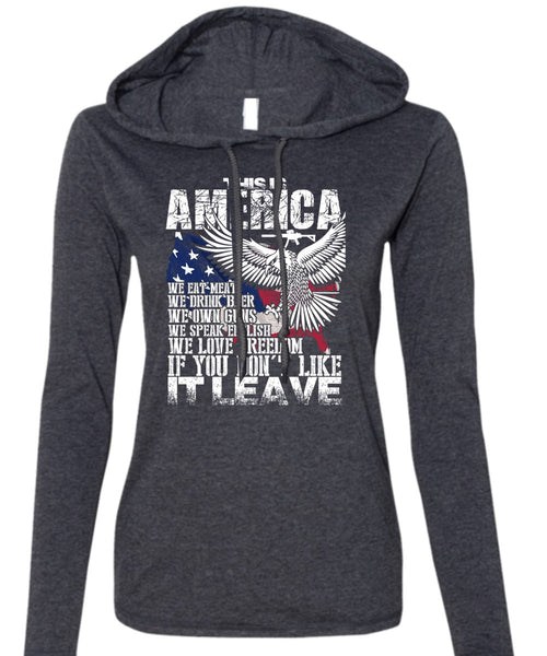 This Is America T Shirt, We Eat Meat T Shirt (Anvil Ladies Ringspun Hooded)