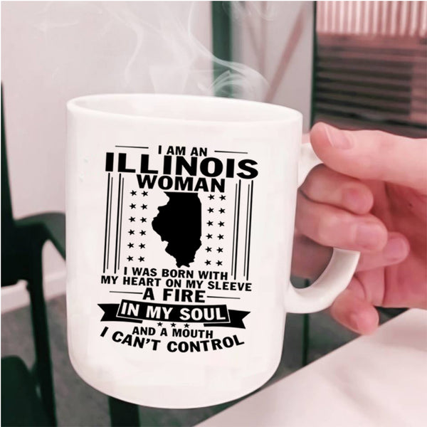 I Was Born With My Heart On My Sleeve Coffee Mug, Illinois Woman Cup