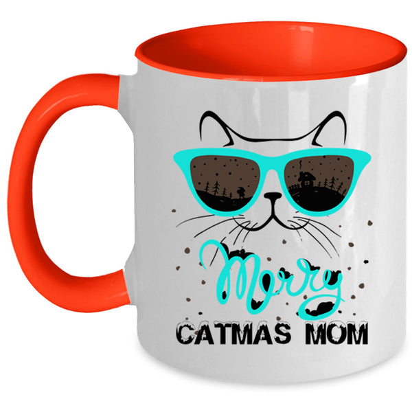 Noel Christmas Coffee Mug, Merry Catmas Mom Accent Mug