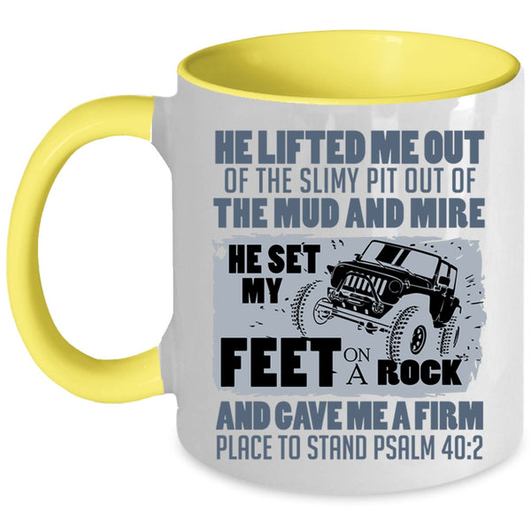 Cool Jeep Guy Coffee Mug, He Set My Feet on A Rock Accent Mug