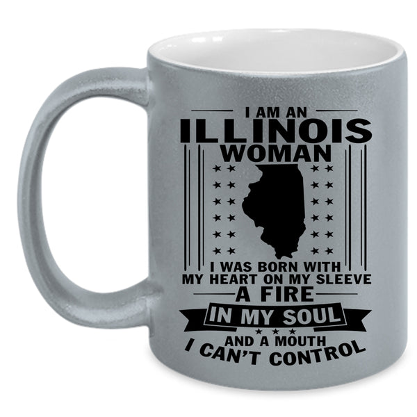 I Was Born With My Heart On My Sleeve Coffee Mug, Illinois Woman Accent Mug