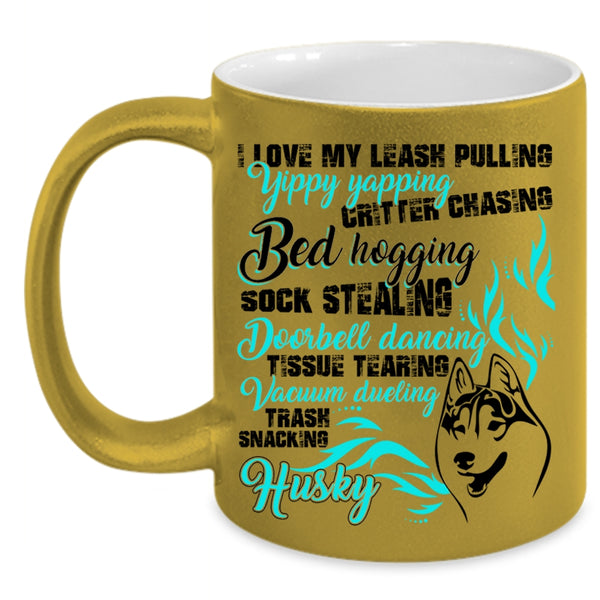 I Love My Husky Coffee Mug, I Love My Leash Pulling Accent Mug