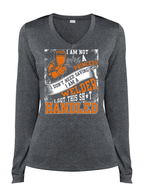 I Am A Welder T Shirt, I Love Welder T Shirt, Cool Shirt (Ladies LS Heather V-Neck)