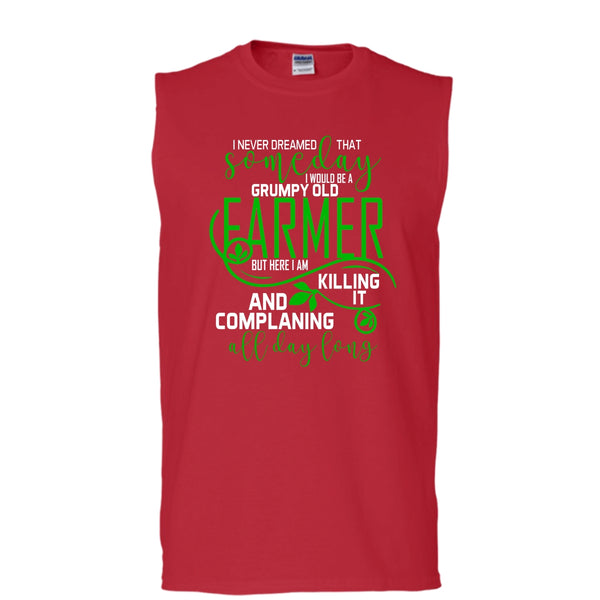 I'd Be A Grumpy Old Farmer T Shirt, Complaining All Day Long T Shirt, Cool T Shirt (Men's Cotton Sleeveless)