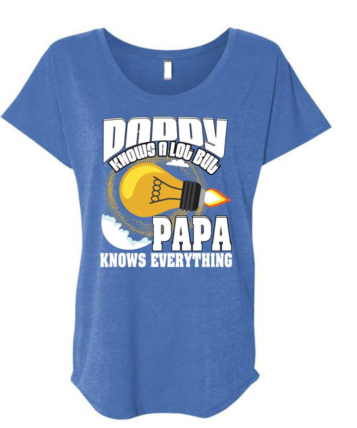 Daddy Knows A Lot T Shirt, Papa Knows Everything T Shirt, Cool Shirt (Ladies' Triblend Dolman Sleeve)