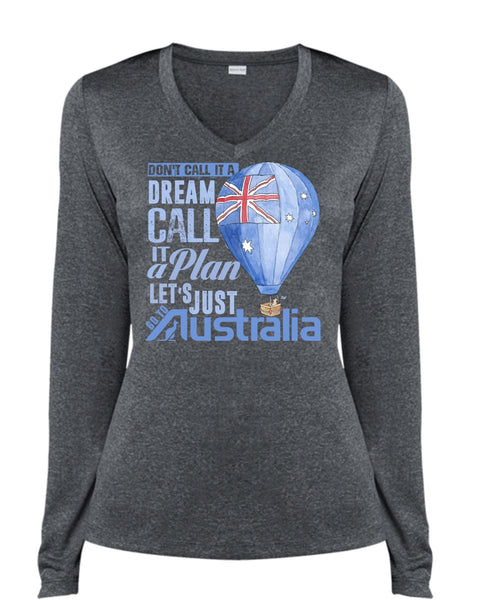 Let's Just Go To Australia T Shirt, It A Plan T Shirt, Cool Shirt (Ladies LS Heather V-Neck)