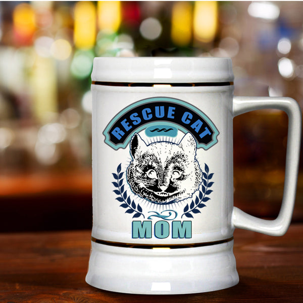 Cool Gift For Mom Beer Stein 22oz, Rescue Cat Mom Beer Mug