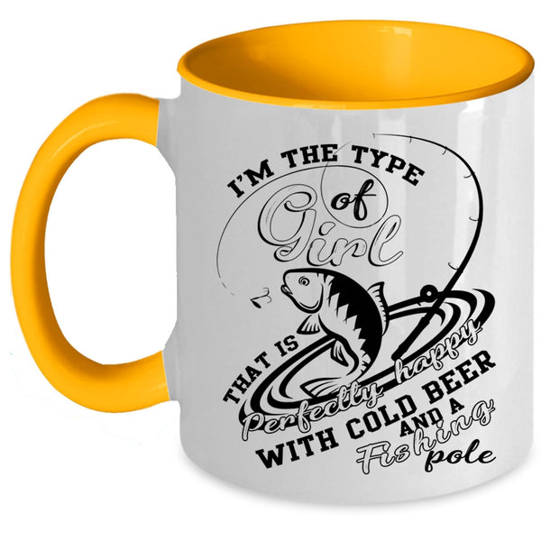 Happy With Cold Beer And Fishing Pole Coffee Mug, Cool Girls Accent Mug
