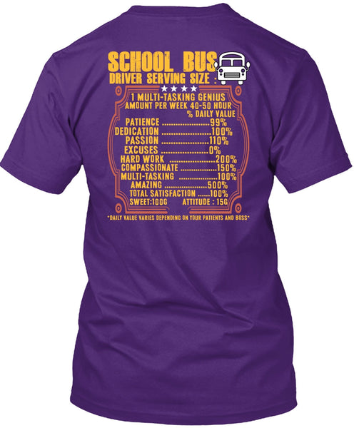 School Bus Driver Serving Size T Shirt, Being A Bus Driver T Shirt