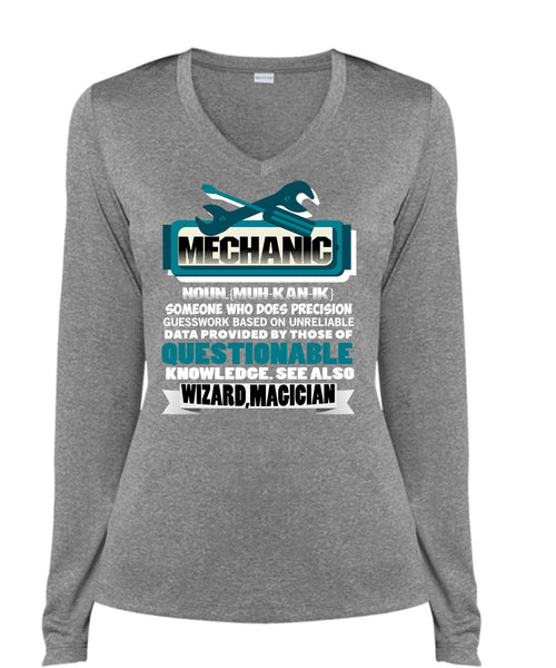 Being A Mechanic T Shirt, Wizard Magician T Shirt, Cool Shirt (Ladies LS Heather V-Neck)