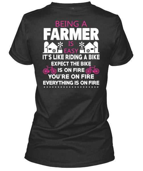 Being A Farmer Is Easy T Shirt, It's Like Riding A Bike T Shirt