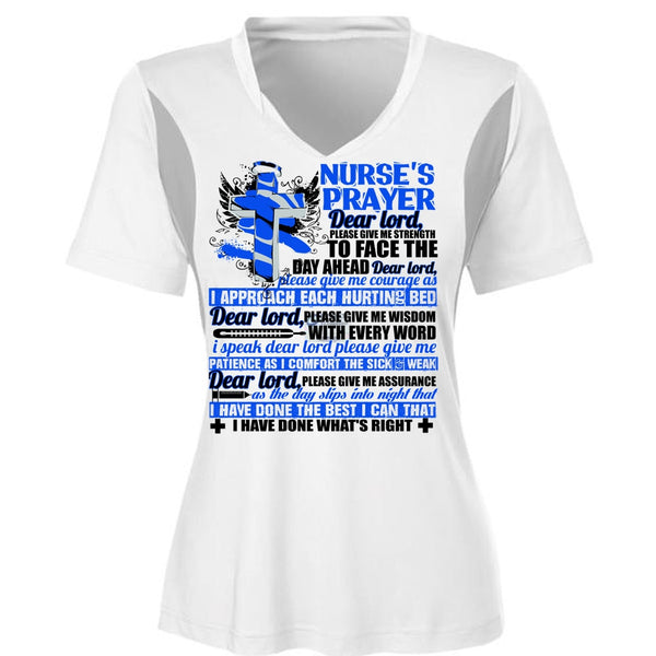 Nurse's Prayer T Shirt, Being A Nurse T Shirt, Cool Shirt (Ladies LS Heather V-Neck)