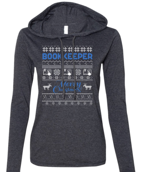 Bookkeeper Merry Christmas T Shirt, Being A Reader T Shirt (Anvil Ladies Ringspun Hooded)