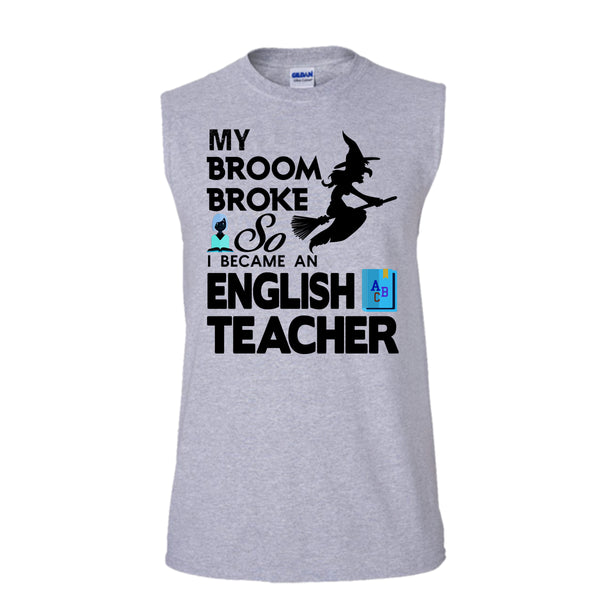 My Broom Broke T Shirt, Happy Halloween Day T Shirt, Awesome t-shirts (Men's Cotton Sleeveless)