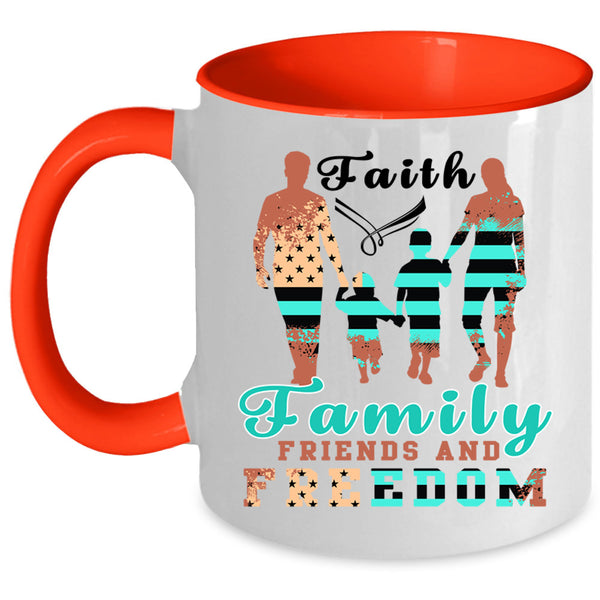 American Flag Coffee Mug, Faith Family Friends And Freedom Accent Mug