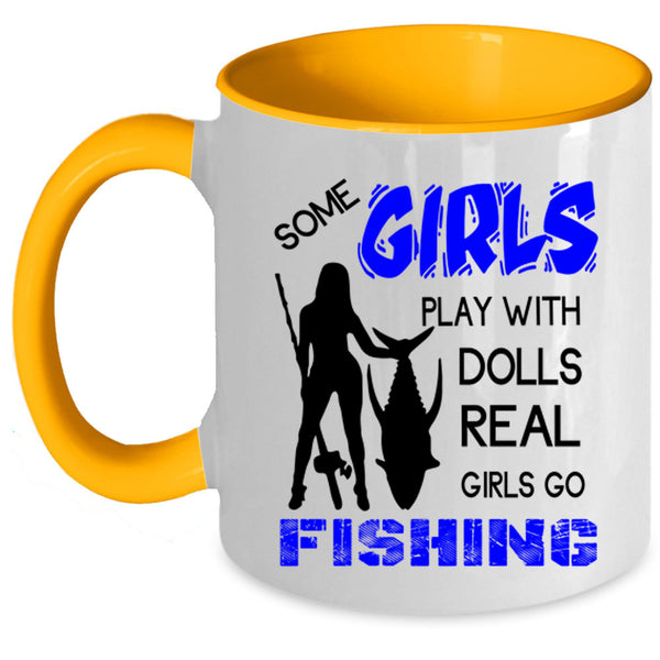 Pretty Girls Coffee Mug, Real Girls Go Fishing Accent Mug
