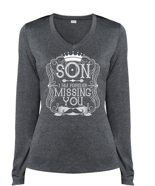 I Am Forever Missing You T Shirt, Being A Son T Shirt, Cool Shirt (Ladies LS Heather V-Neck)