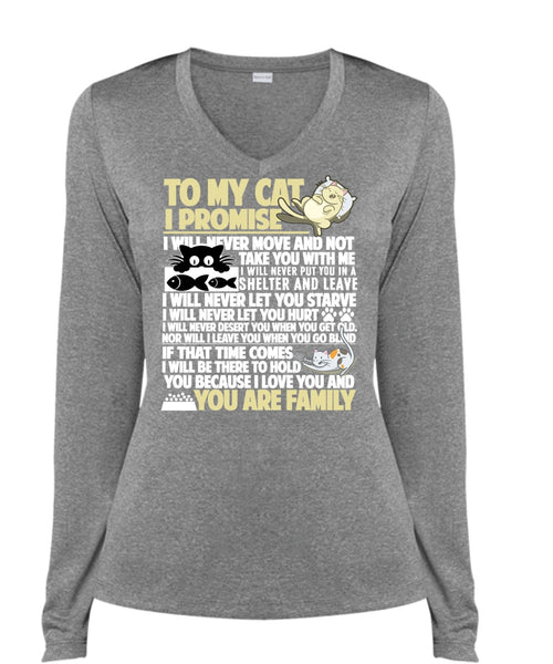 To My Cat I Promise T Shirt, I Love My Cat T Shirt, Cool Shirt (Ladies LS Heather V-Neck)