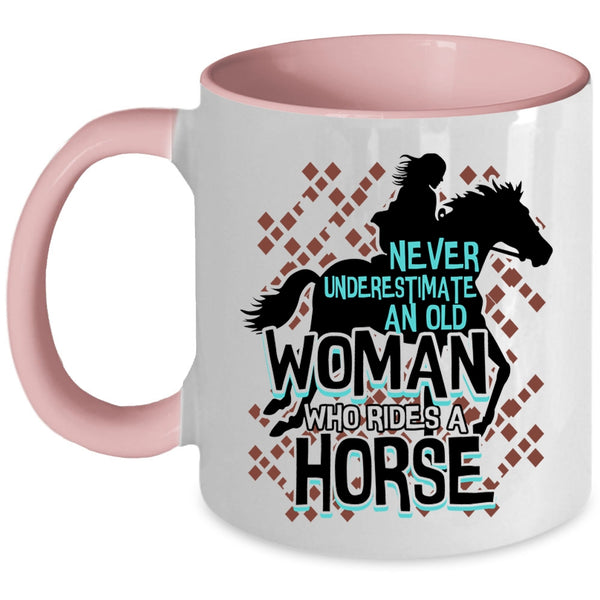 Cute Old Equestrian Coffee Mug, An Old Woman Rides A Horse Accent Mug