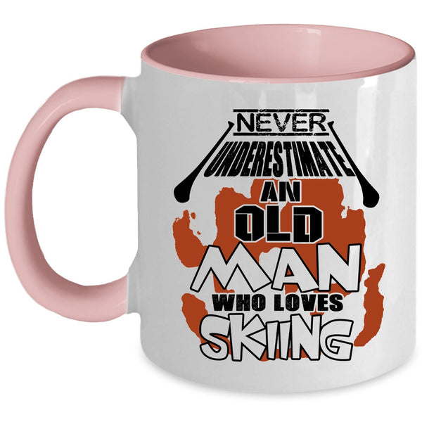 Cool Dad Coffee Mug, Never Underestimate An Old Man Loves Skiing Accent Mug