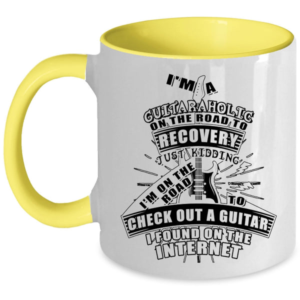 Funny Guitaraholic Coffee Mug, I'm A Guitaraholic On The Road Accent Mug