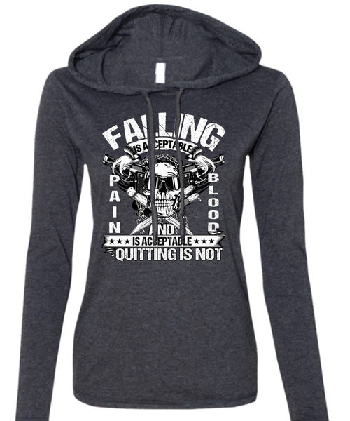 Falling Is Acceptable T Shirt, Being A Veteran T Shirt (Anvil Ladies Ringspun Hooded)