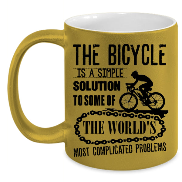 Outdoor Coffee Mug, The Bicycle Is A simple Solution Accent Mug