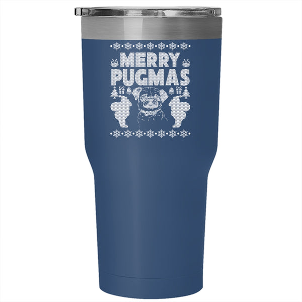 Merry Pugmas Tumbler 30 oz Stainless Steel, Christmas Gift For Pug Lover Travel Mug