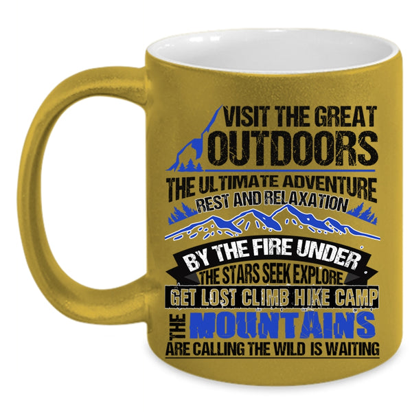 Climb Hike Camp Coffee Mug, Visit The Great Outdoors Accent Mug
