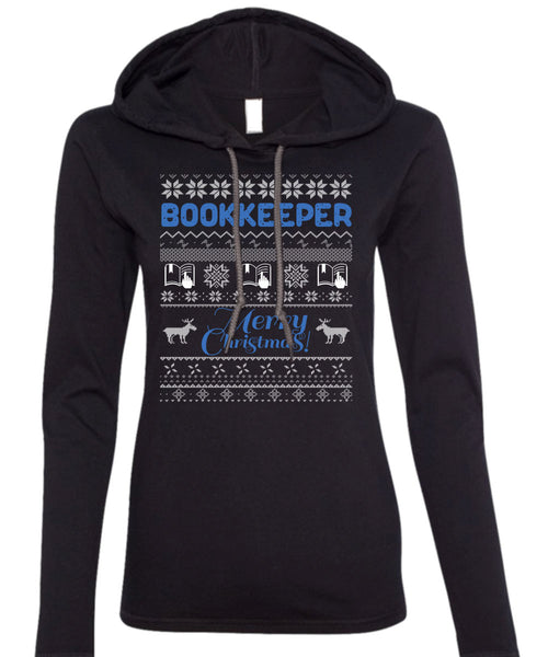 Bookkeeper Merry Christmas T Shirt, Being A Reader T Shirt (Anvil Ladies Ringspun Hooded)
