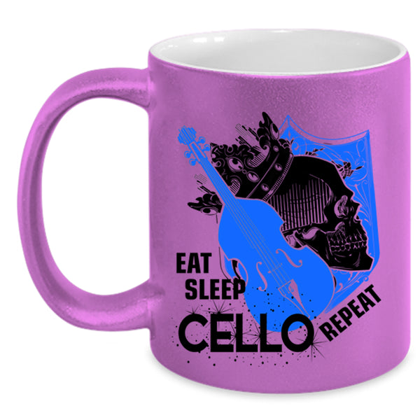 Cool Cello Player Coffee Mug, Eat Sleep Cello Repeat Accent Mug